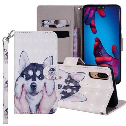Husky Dog 3D Painted Leather Phone Wallet Case Cover for Huawei P20