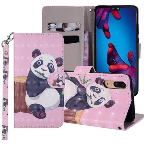Happy Panda 3D Painted Leather Phone Wallet Case Cover for Huawei P20