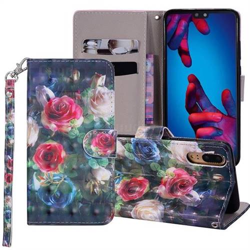 Rose Flower 3D Painted Leather Phone Wallet Case Cover for Huawei P20