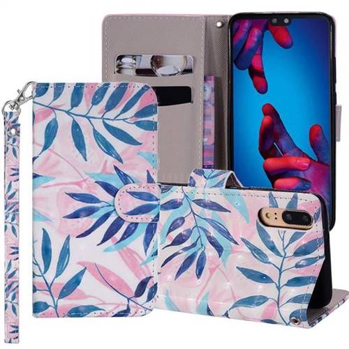 Green Leaf 3D Painted Leather Phone Wallet Case Cover for Huawei P20