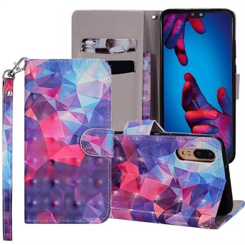 Colored Diamond 3D Painted Leather Phone Wallet Case Cover for Huawei P20