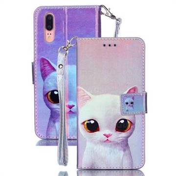 White Cat Blue Ray Light PU Leather Wallet Case for Huawei P20