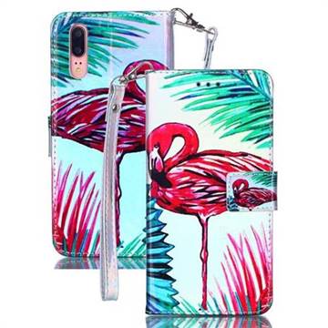 Flamingo Blue Ray Light PU Leather Wallet Case for Huawei P20