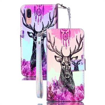 Deer Head Blue Ray Light PU Leather Wallet Case for Huawei P20