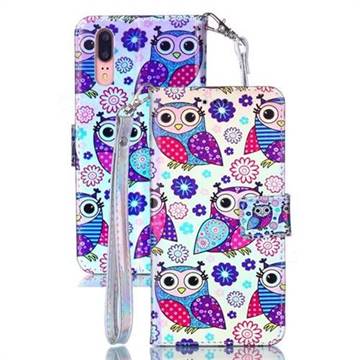 Happy Owl Blue Ray Light PU Leather Wallet Case for Huawei P20