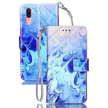 Blue Feather Blue Ray Light PU Leather Wallet Case for Huawei P20