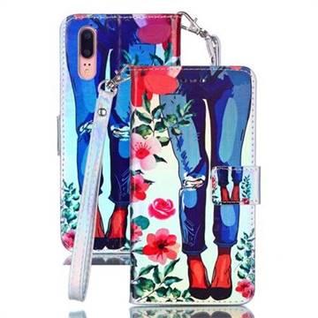 Jeans Flower Blue Ray Light PU Leather Wallet Case for Huawei P20