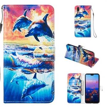 Couple Dolphin Smooth Leather Phone Wallet Case for Huawei P20