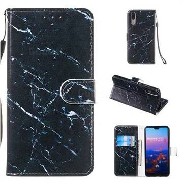 Black Marble Smooth Leather Phone Wallet Case for Huawei P20