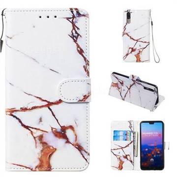 Platinum Marble Smooth Leather Phone Wallet Case for Huawei P20