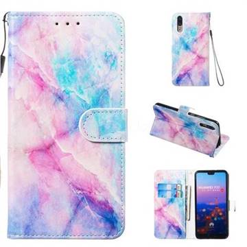 Blue Pink Marble Smooth Leather Phone Wallet Case for Huawei P20
