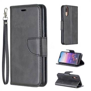 Classic Sheepskin PU Leather Phone Wallet Case for Huawei P20 - Black