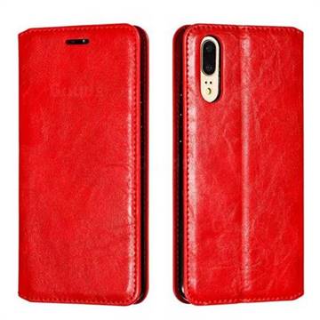 Retro Slim Magnetic Crazy Horse PU Leather Wallet Case for Huawei P20 - Red