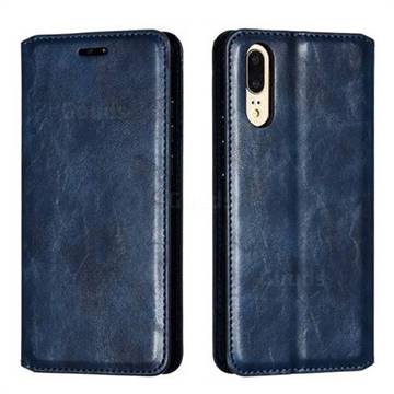 Retro Slim Magnetic Crazy Horse PU Leather Wallet Case for Huawei P20 - Blue