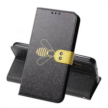Silk Texture Bee Pattern Leather Phone Case for Huawei P20 - Black