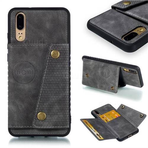 Retro Multifunction Card Slots Stand Leather Coated Phone Back Cover for Huawei P20 - Gray