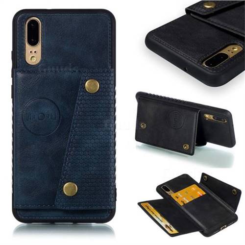 Retro Multifunction Card Slots Stand Leather Coated Phone Back Cover for Huawei P20 - Blue