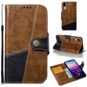 Retro Magnetic Stitching Wallet Flip Cover for Huawei P20 - Brown