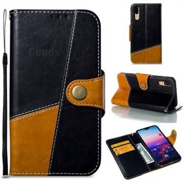 Retro Magnetic Stitching Wallet Flip Cover for Huawei P20 - Black