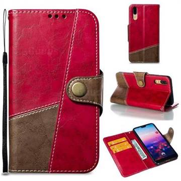 Retro Magnetic Stitching Wallet Flip Cover for Huawei P20 - Rose Red
