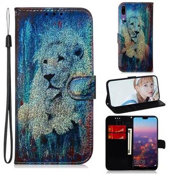 White Lion Laser Shining Leather Wallet Phone Case for Huawei P20