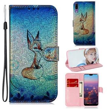 Cute Fox Laser Shining Leather Wallet Phone Case for Huawei P20