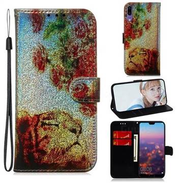Tiger Rose Laser Shining Leather Wallet Phone Case for Huawei P20