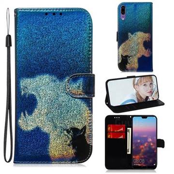 Cat and Leopard Laser Shining Leather Wallet Phone Case for Huawei P20