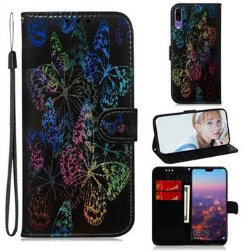 Black Butterfly Laser Shining Leather Wallet Phone Case for Huawei P20