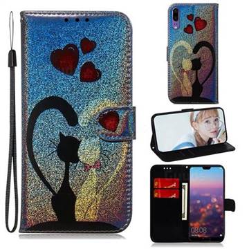 Love Cat Laser Shining Leather Wallet Phone Case for Huawei P20