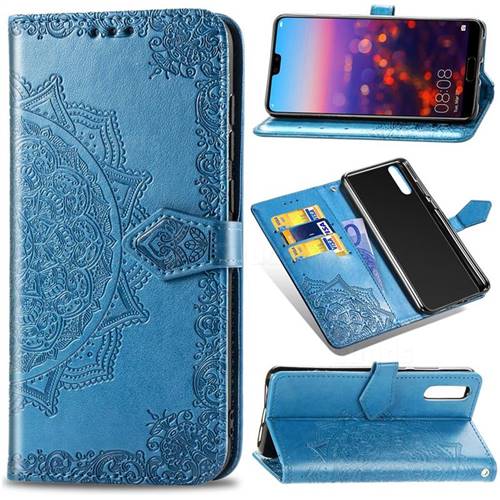 Embossing Imprint Mandala Flower Leather Wallet Case for Huawei P20 - Blue