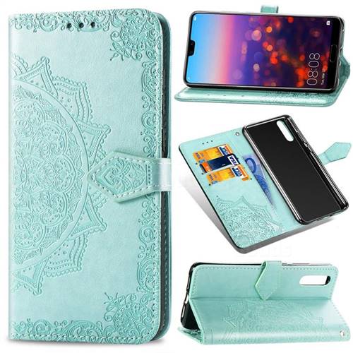 Embossing Imprint Mandala Flower Leather Wallet Case for Huawei P20 - Green