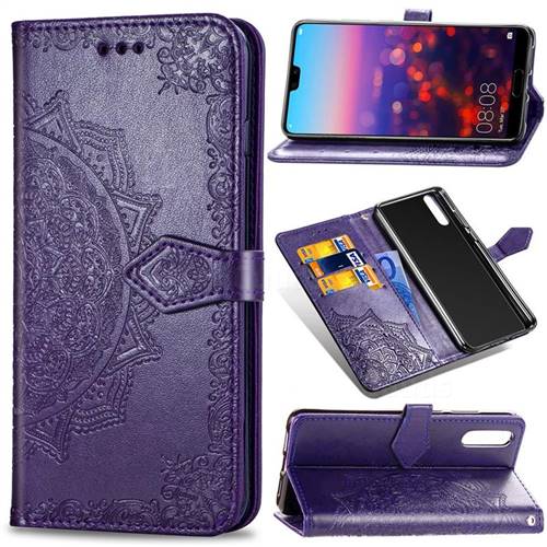 Embossing Imprint Mandala Flower Leather Wallet Case for Huawei P20 - Purple
