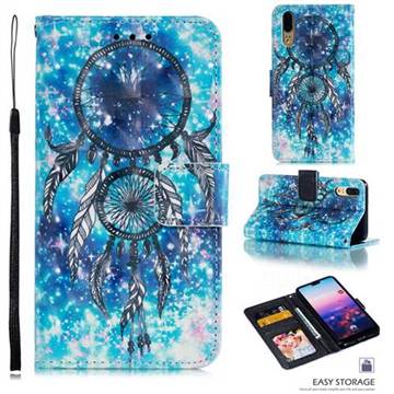 Blue Wind Chime 3D Painted Leather Phone Wallet Case for Huawei P20
