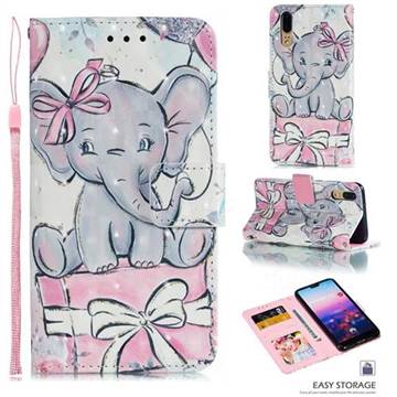 Bow Elephant 3D Painted Leather Phone Wallet Case for Huawei P20