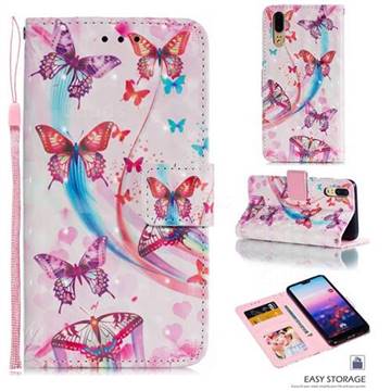 Ribbon Flying Butterfly 3D Painted Leather Phone Wallet Case for Huawei P20