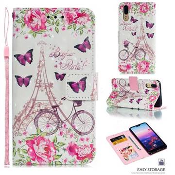 Bicycle Flower Tower 3D Painted Leather Phone Wallet Case for Huawei P20