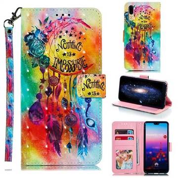 Flower Wind Chimes 3D Painted Leather Phone Wallet Case for Huawei P20