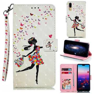 Flower Girl 3D Painted Leather Phone Wallet Case for Huawei P20