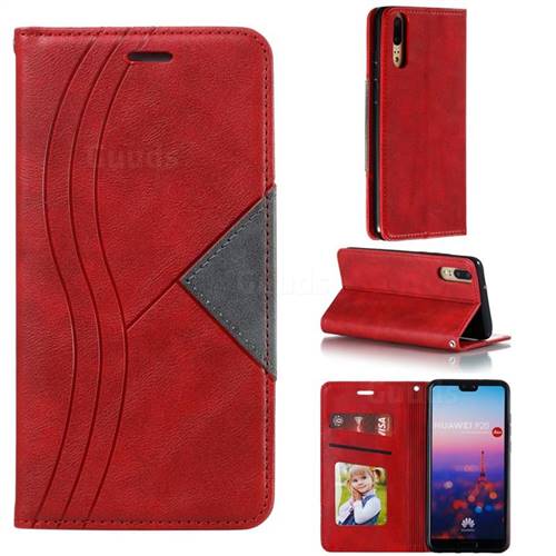 Retro S Streak Magnetic Leather Wallet Phone Case for Huawei P20 - Red