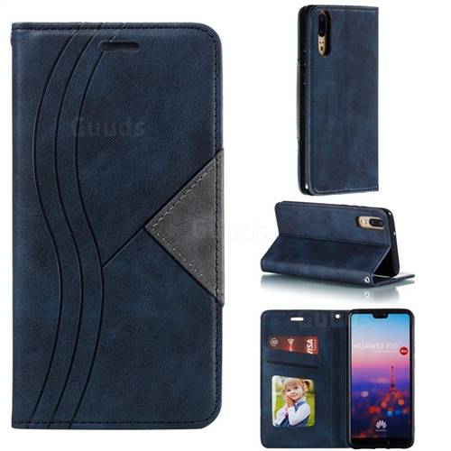Retro S Streak Magnetic Leather Wallet Phone Case for Huawei P20 - Blue