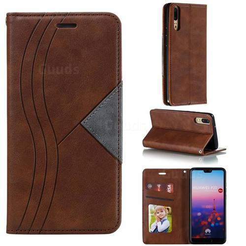 Retro S Streak Magnetic Leather Wallet Phone Case for Huawei P20 - Brown