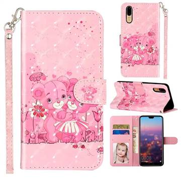 Pink Bear 3D Leather Phone Holster Wallet Case for Huawei P20