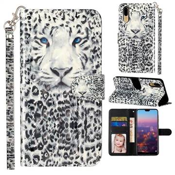 White Leopard 3D Leather Phone Holster Wallet Case for Huawei P20