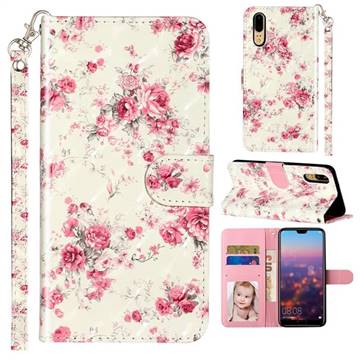 Rambler Rose Flower 3D Leather Phone Holster Wallet Case for Huawei P20