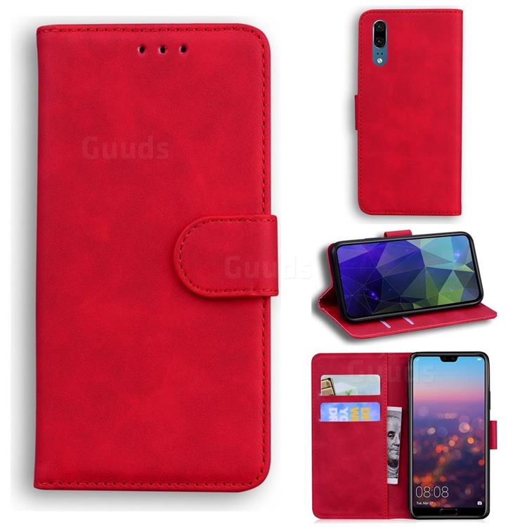 Retro Classic Skin Feel Leather Wallet Phone Case for Huawei P20 - Red