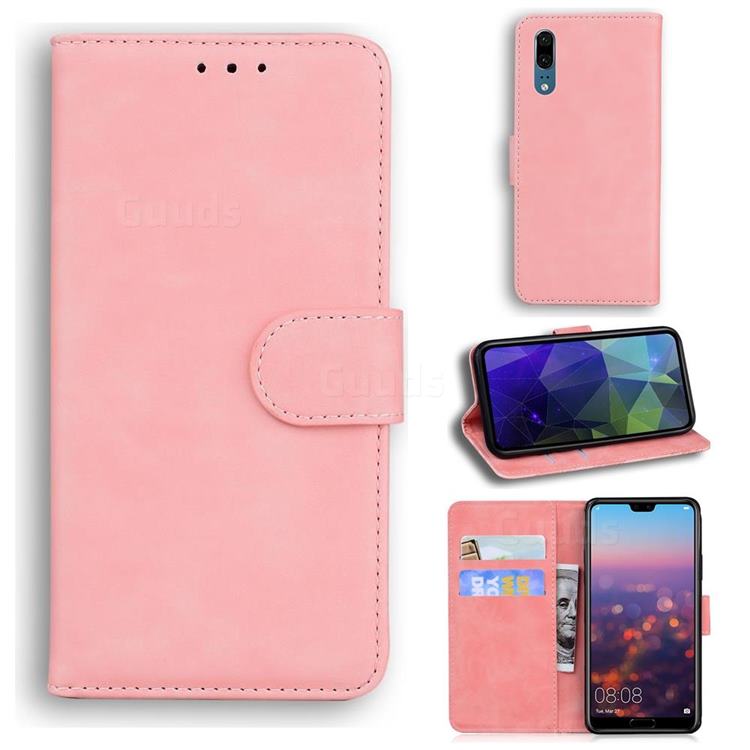 Retro Classic Skin Feel Leather Wallet Phone Case for Huawei P20 - Pink