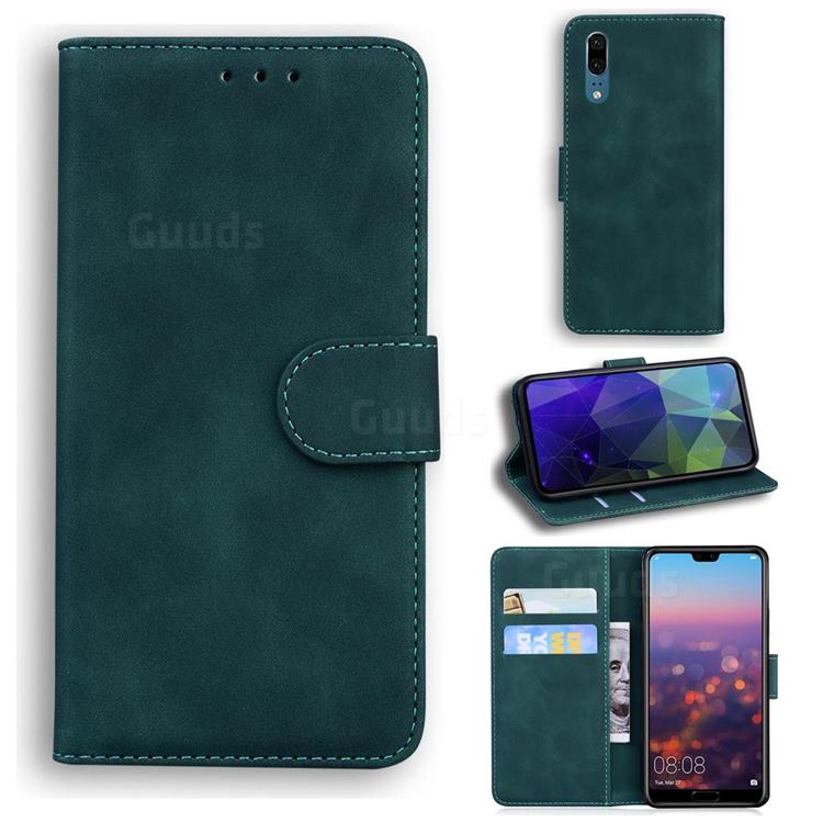 Retro Classic Skin Feel Leather Wallet Phone Case for Huawei P20 - Green