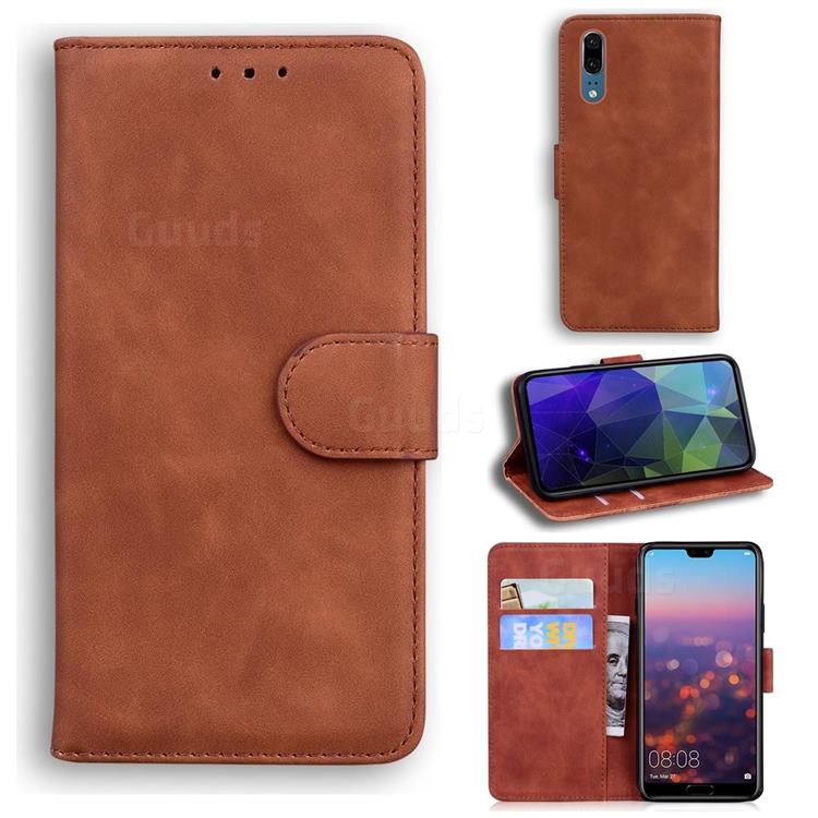 Retro Classic Skin Feel Leather Wallet Phone Case for Huawei P20 - Brown
