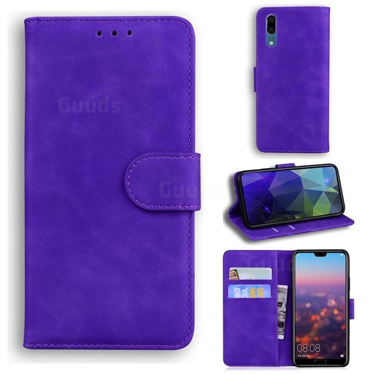 Retro Classic Skin Feel Leather Wallet Phone Case for Huawei P20 - Purple